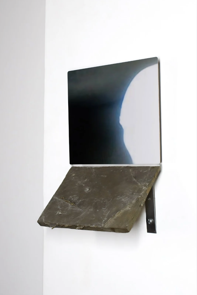 Emmanuel Juárez   
Se cayó el agua y rellenó la grieta, 2024  
Bronze and Chromaluxe print   
25 x 18 x 10 cm 
9 ¾ x 7 ⅛  x 4 in. 