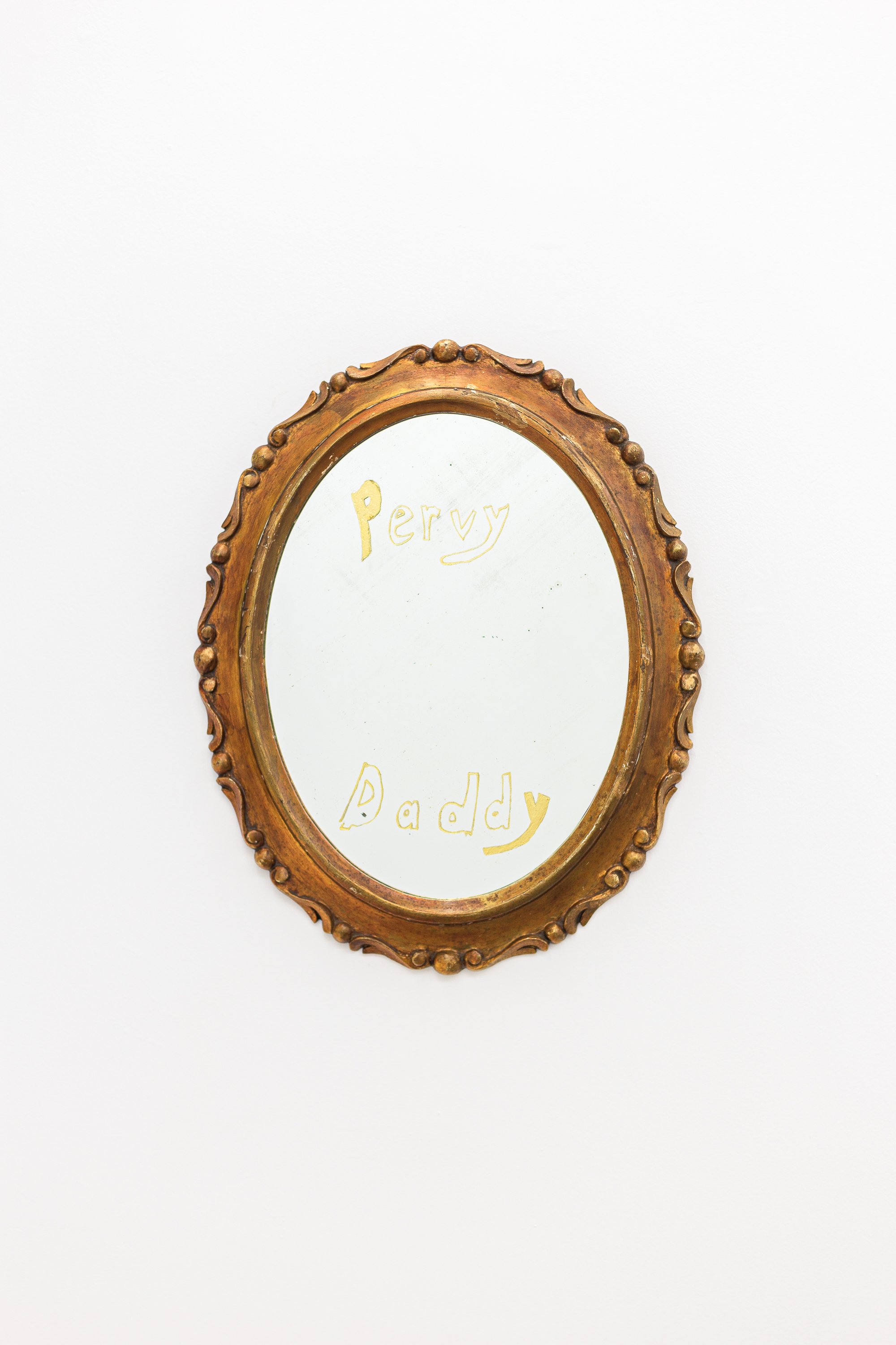 Pervy Daddy, 2025
23k gold, hand engraving on found mirror
52 x 41.91 x 3.81 cm
20.5 x 16.5 x 1.5 in.