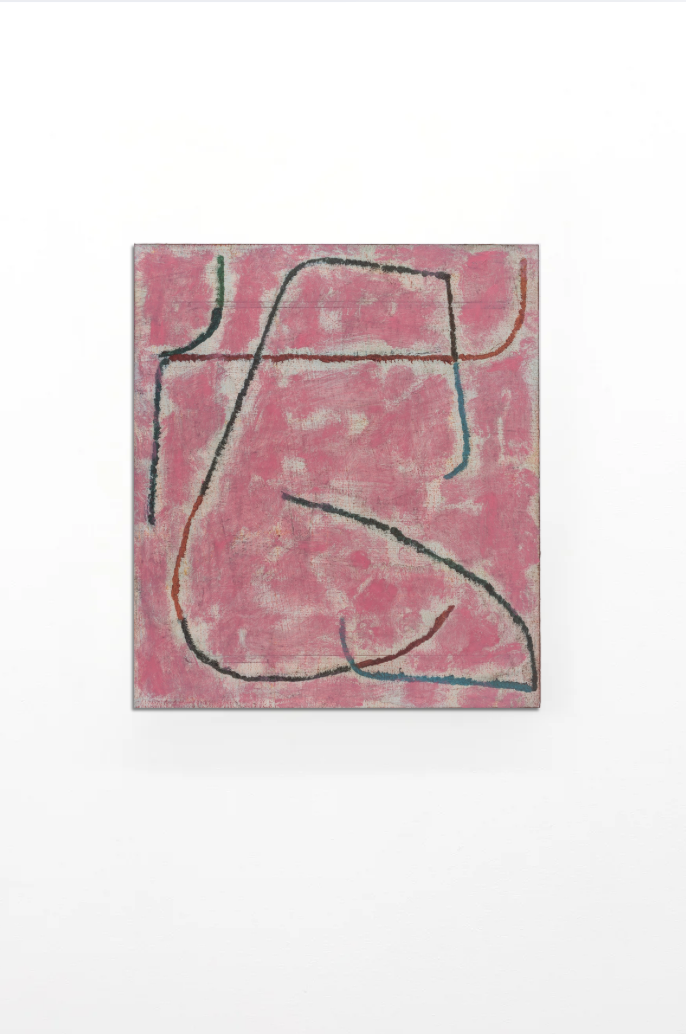 Pius Fox    
Ein langer Weg zum W, 2025   
Oil on paper on aluminum   
28 x 20 cm  
11 x 7 7/8 in.   