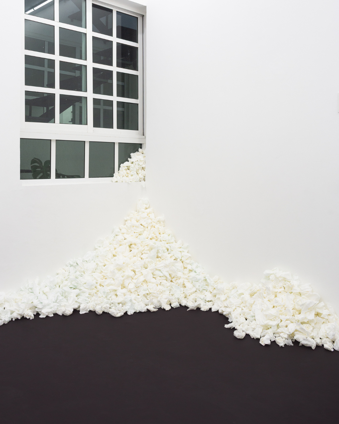 Fernando Polidura 
The Expanding Depth of Medium Fur, 2025 
Used disposable facial tissues 
Dimensions variable  