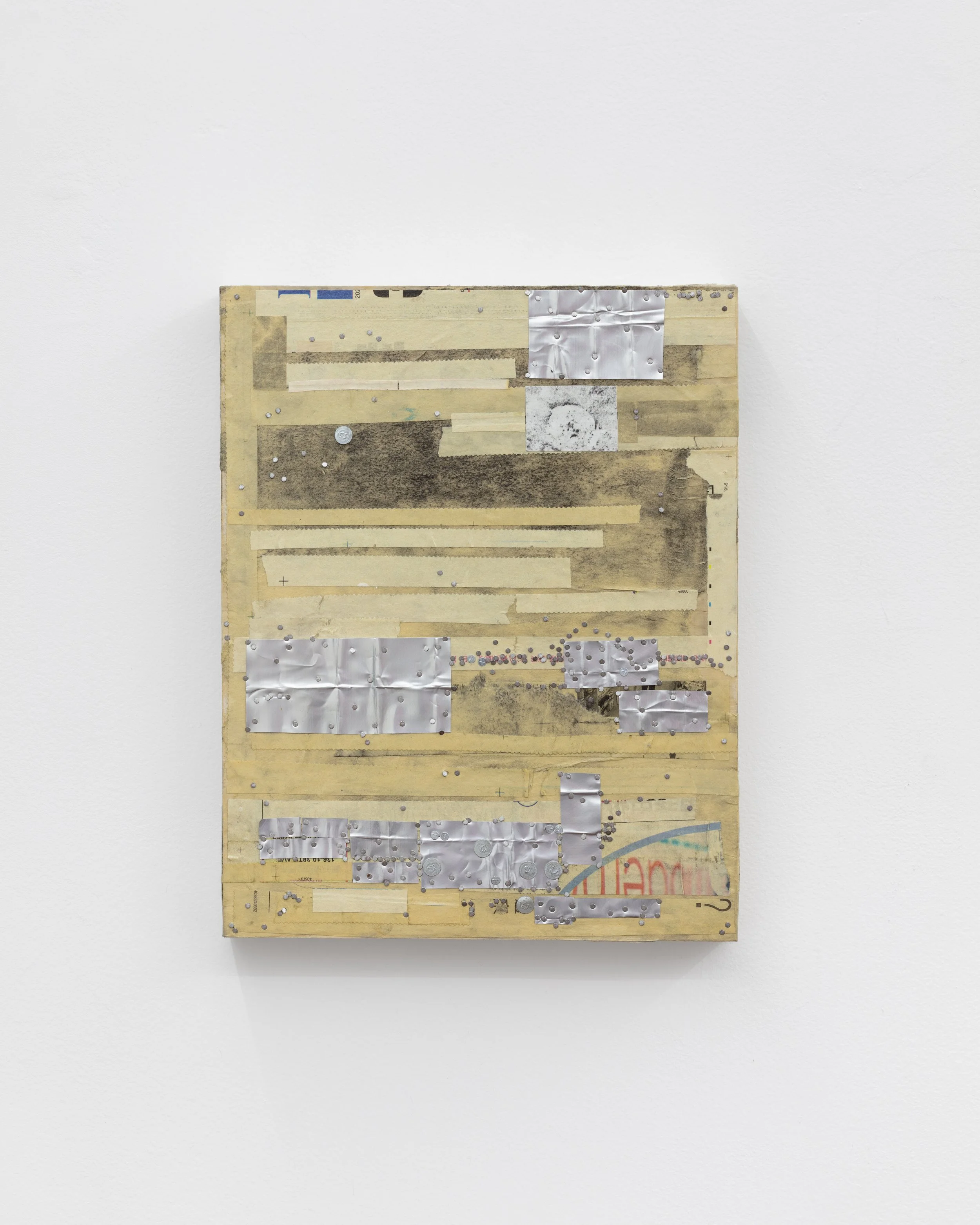 Zora Moniz 
Biggest Secret of Them All, 2023 
Aluminum, paper, nails and glue on panel 
35.56 × 27.94 cm 
14 x 11 in. 