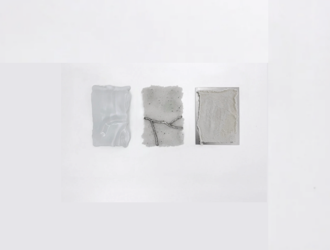 Maria Naidich  
Estudio de sal I–III (Salt Studies I–III), 2026
Thermoformed glass and steel; kiln-fired glass, welding, steel; cotton, salt crystals, aluminum 
14 × 22, 15 × 22, 17 × 22 cm 
5.5 × 8.7, 5.9 × 8.7, 6.7 × 8.7 in. 