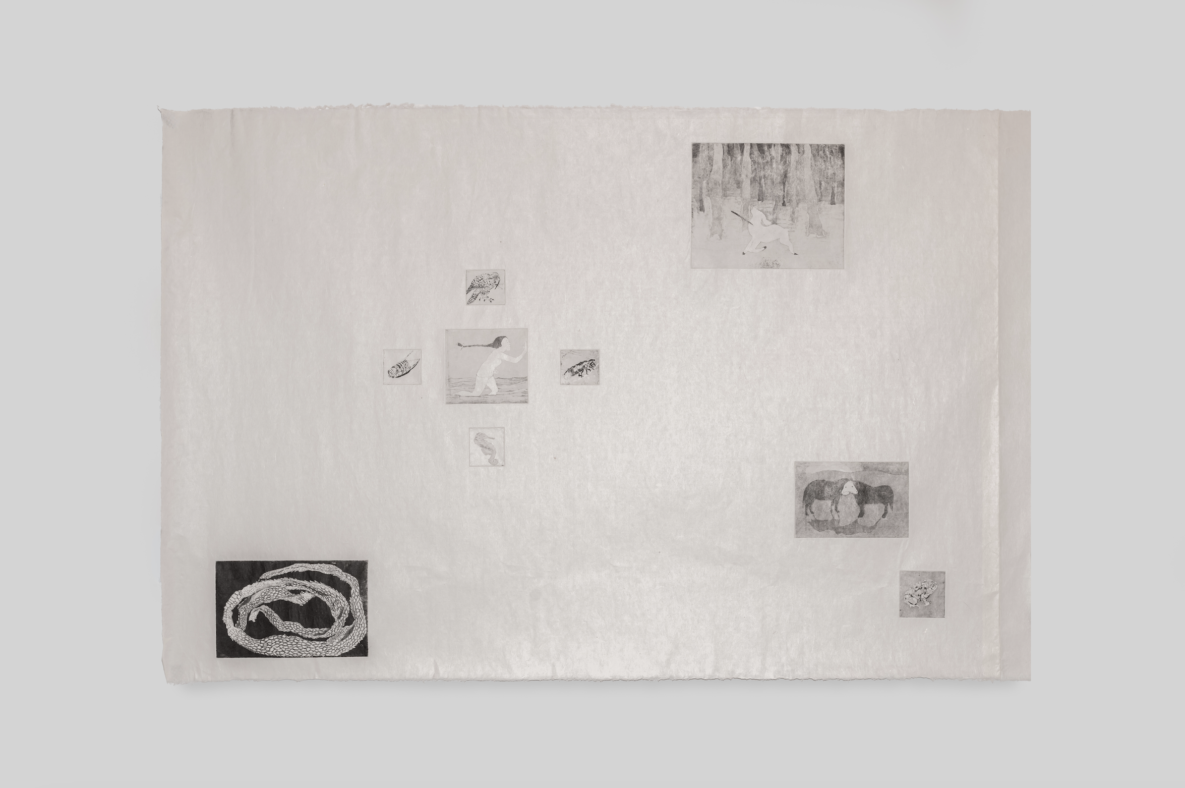 Chant, 2025 
Etching, aquatint and thread on Hanji paper 
109 x 74 x 109 cm 
42.9 × 29.1 × 42.9 in.  