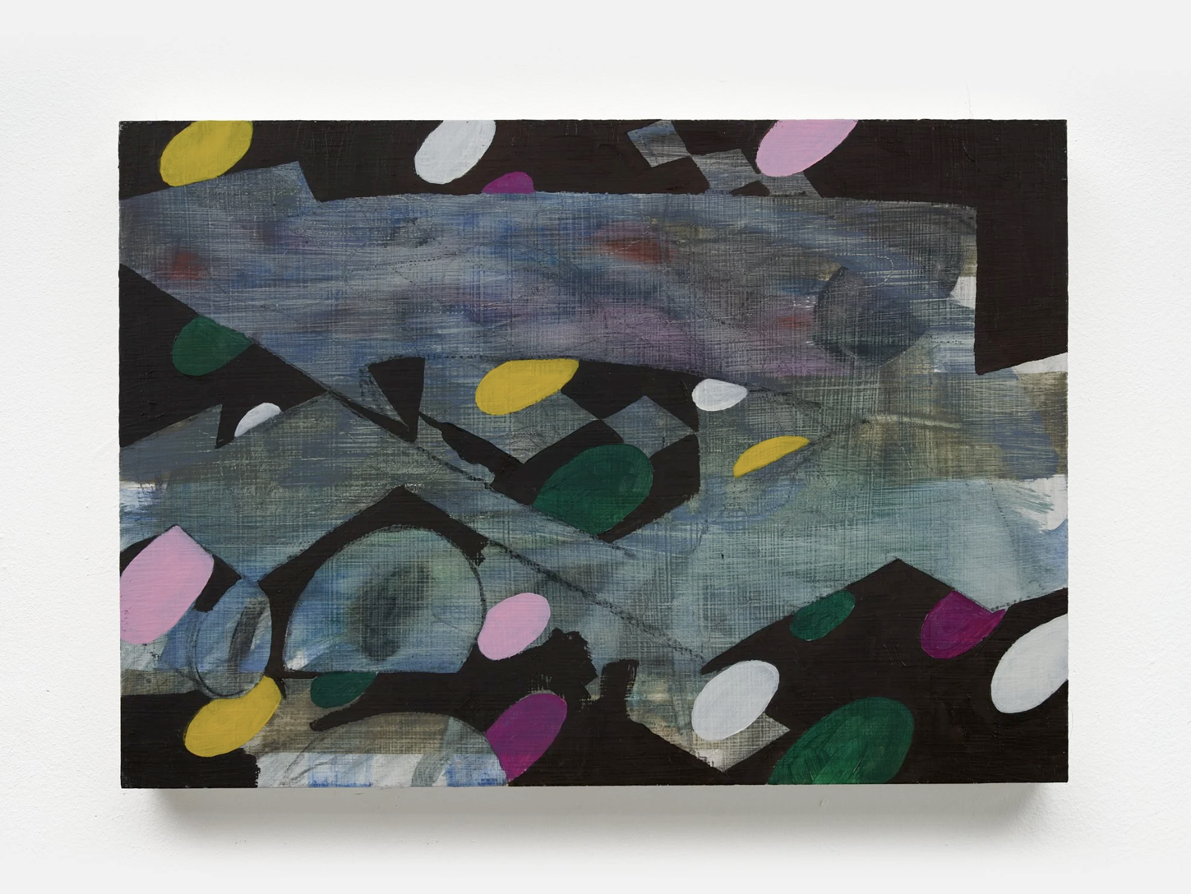 Helen Shu 
Confetti Crash, 2024 
Oil and charcoal on wood panel 
27.94 × 35.56 cm 
11 × 14 in.  