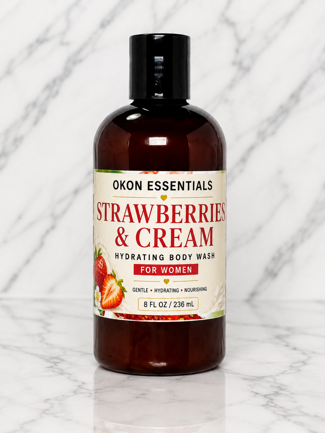 Strawberries & Cream Hydrating Body Wash – 8 oz | Okon Essentials