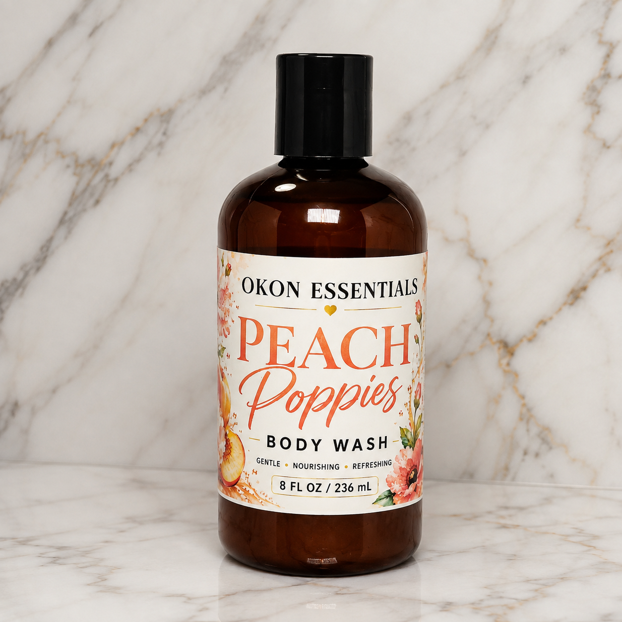 Peach Poppies Hydrating Body Wash – 8 oz | Okon Essentials