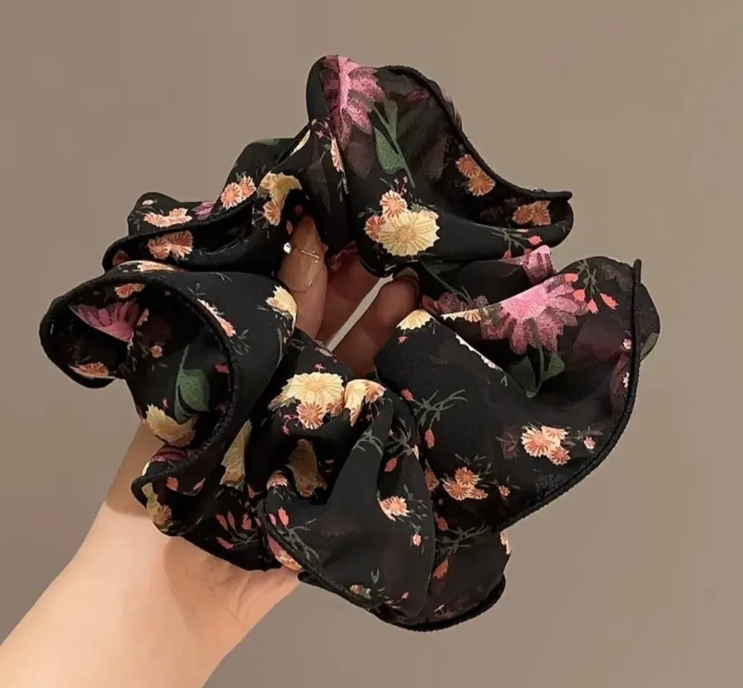 Elegant Vintage Floral Chiffon Scrunchie Set – 14-Piece Collection