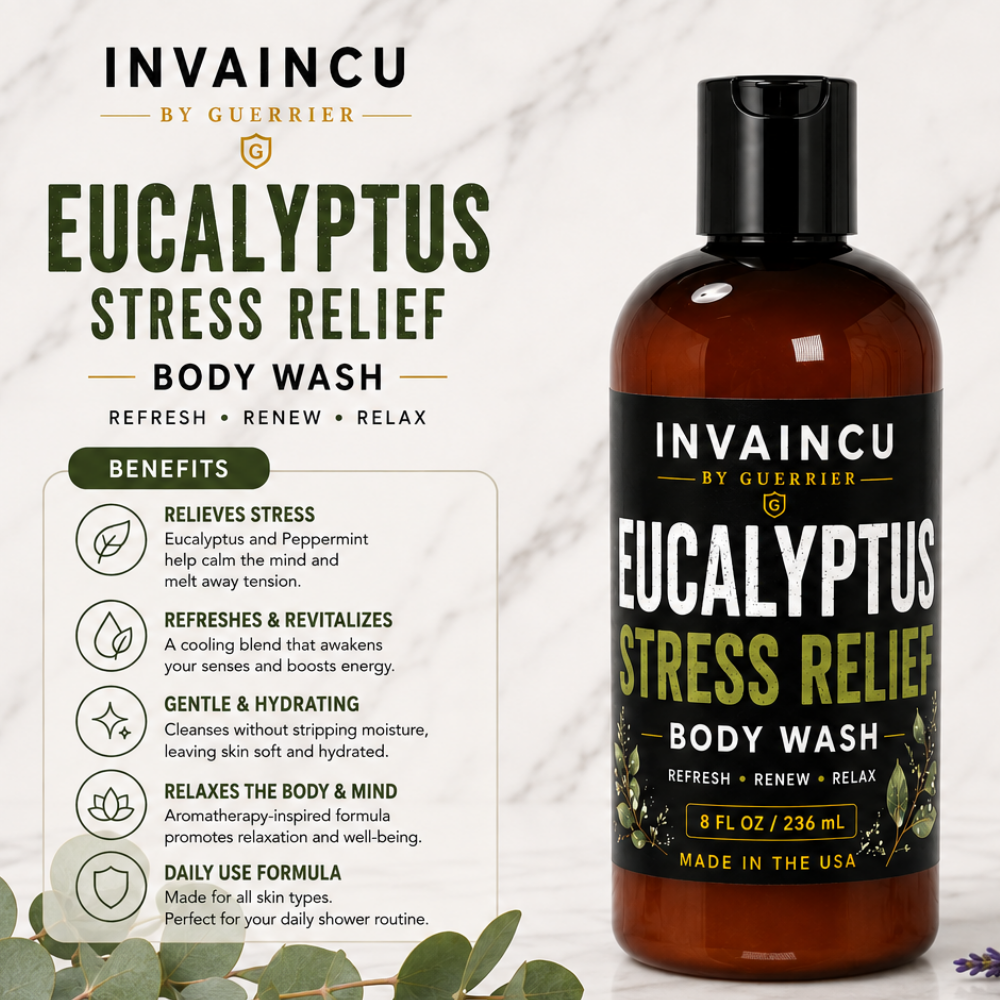 Eucalyptus Stress Relief Hydrating Body Wash – 8 oz | Invaincu by Guerrier