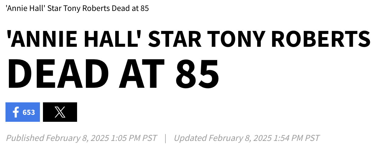 Tony Roberts, Annie Hall star, dead at 85 February 8, 2025
