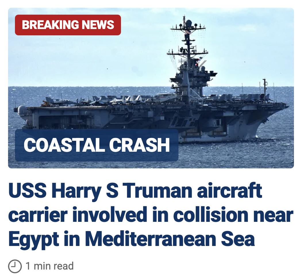 Harry S. Truman aircraft carrier involved in collision near Egypt, Wednesday, February 12, 2025