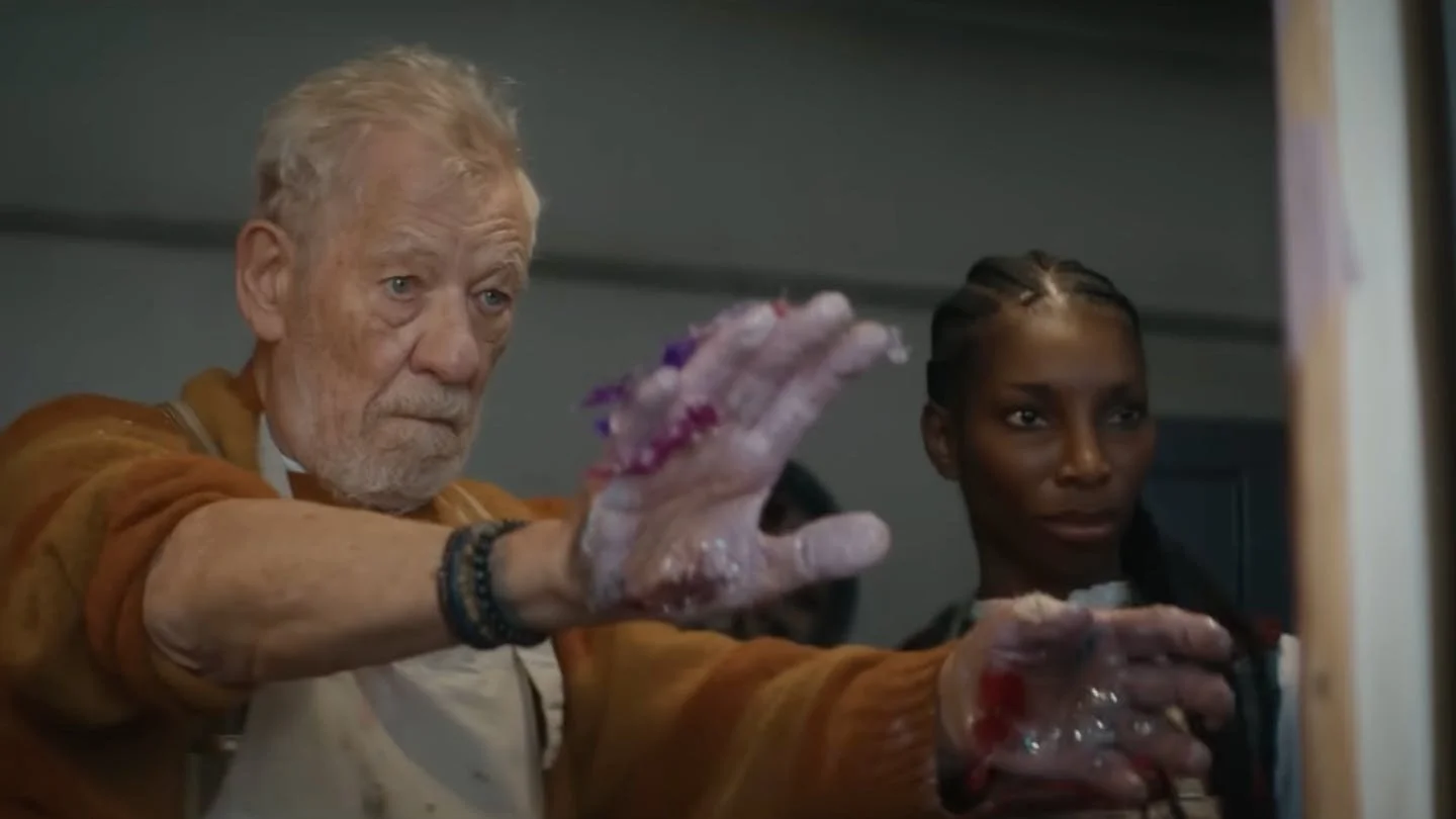 Michaela Coel and Ian McKellen in The Christophers | Credit: Neon