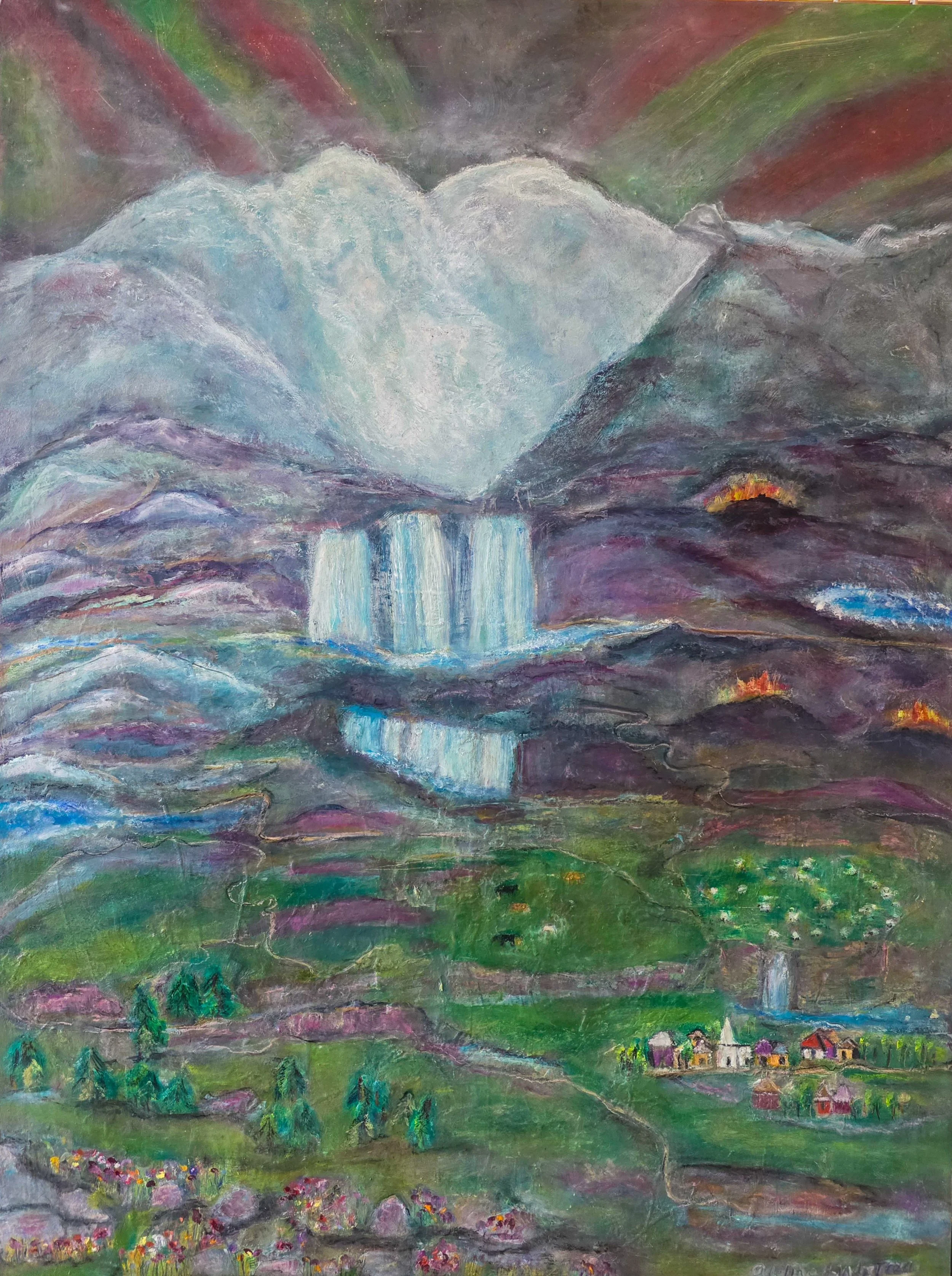 "Ethereal Iceland", 3x4 ft Oil pastel 