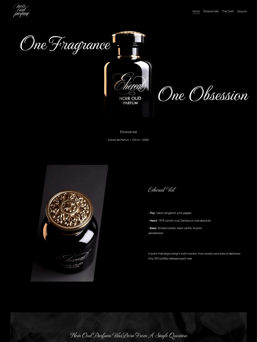 Fictional landing page for Noir.