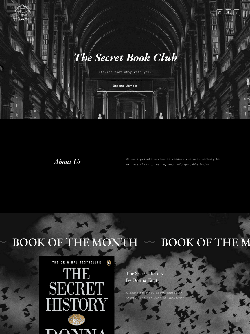 The Secret Book Club Landing Page