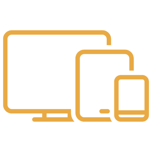 Icon of multiple digital devices including a computer monitor, tablet, and smartphone
