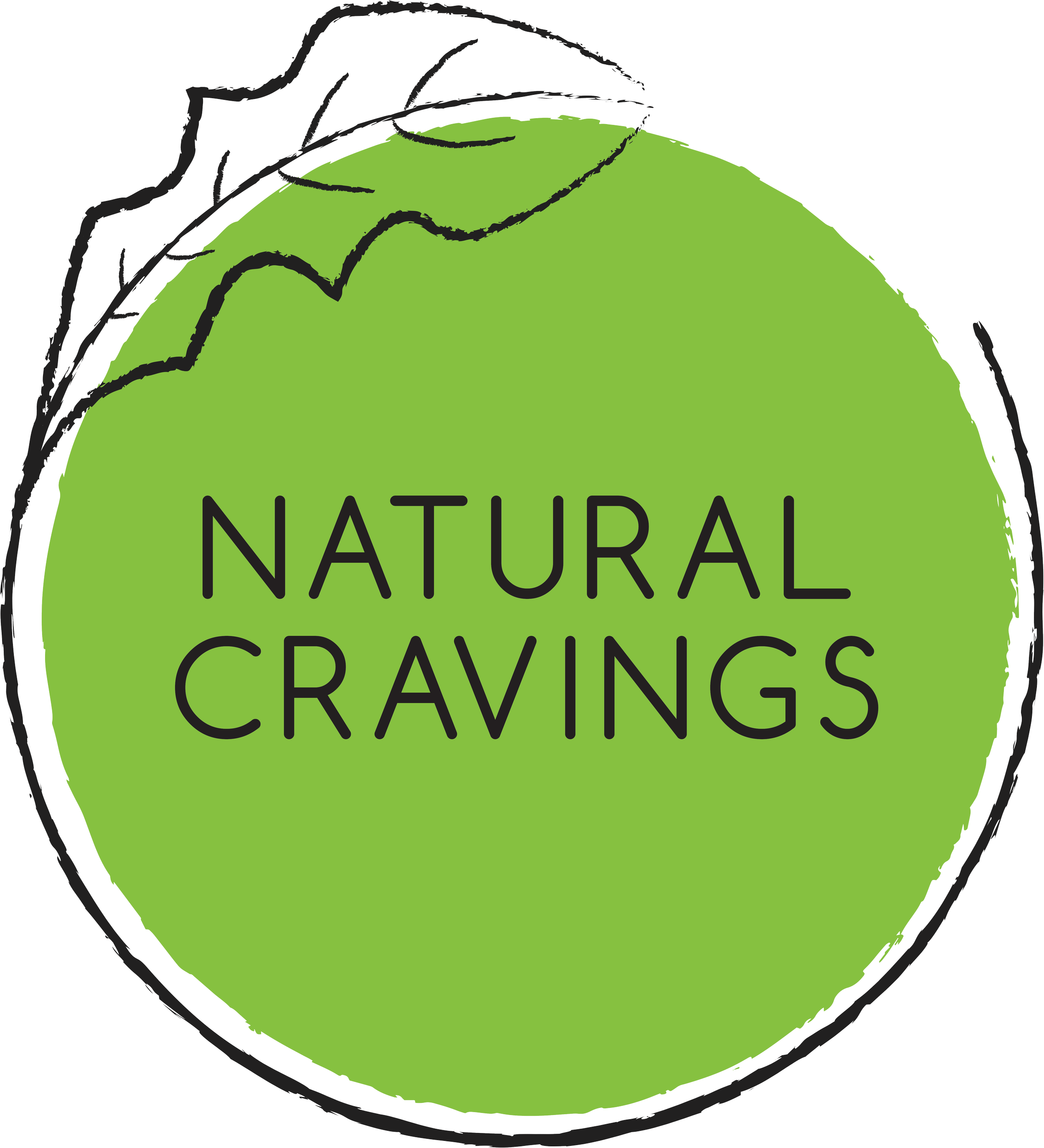 Green circular logo with a black outline and an illustration of a leafy green vegetable at the top. The text 'NATURAL CRAVINGS' is written in black capital letters in the center.