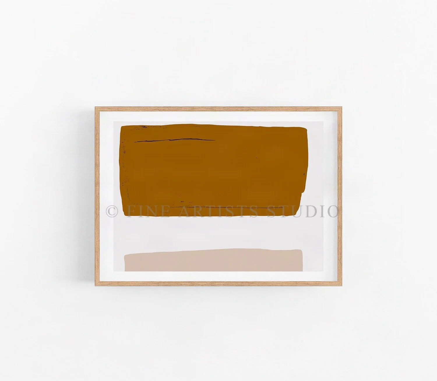 Vertical abstract fine art print featuring structured minimalist geometric shapes in deep earthy brown and dusty rose pink on an off-white canvas.