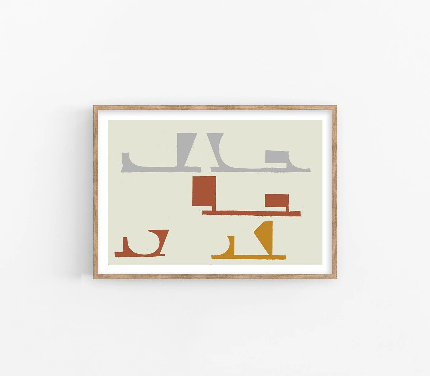 High-resolution product shot of On the Drift No. 1 nautical abstract print in a 50x35 oak wood frame, isolated on a clean white background for interior design planning.