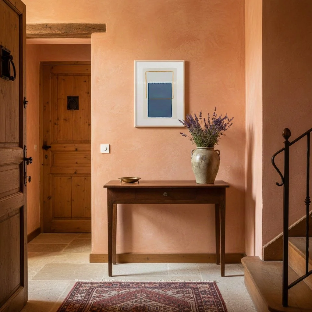 Minimalist limited edition, "Traces Yellow" by Aggeliki Dimitriadou, featuring a solid blue color block and a fine yellow line painted with oil pastels using a hand-cut stencil, boutique hotel.
