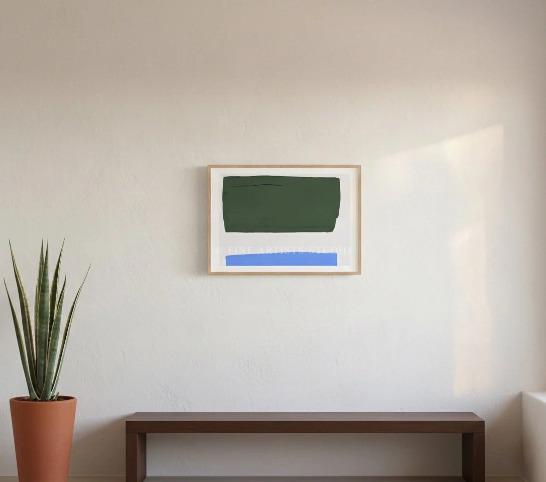 Large scale vertical "Aura 01" print showcase in a contemporary, high-end interior setting with clean architectural lines.