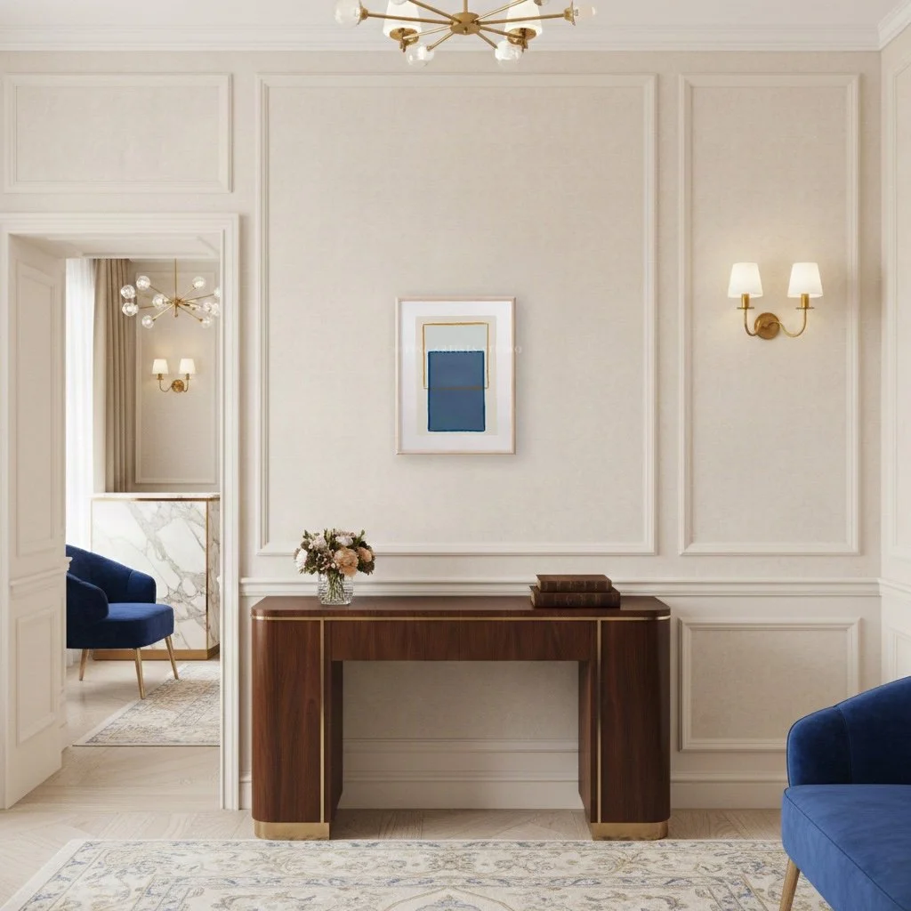 Minimalist limited edition, "Traces Yellow" by Aggeliki Dimitriadou, solid blue color block and a fine yellow line painted with oil pastels using a hand-cut stencil.