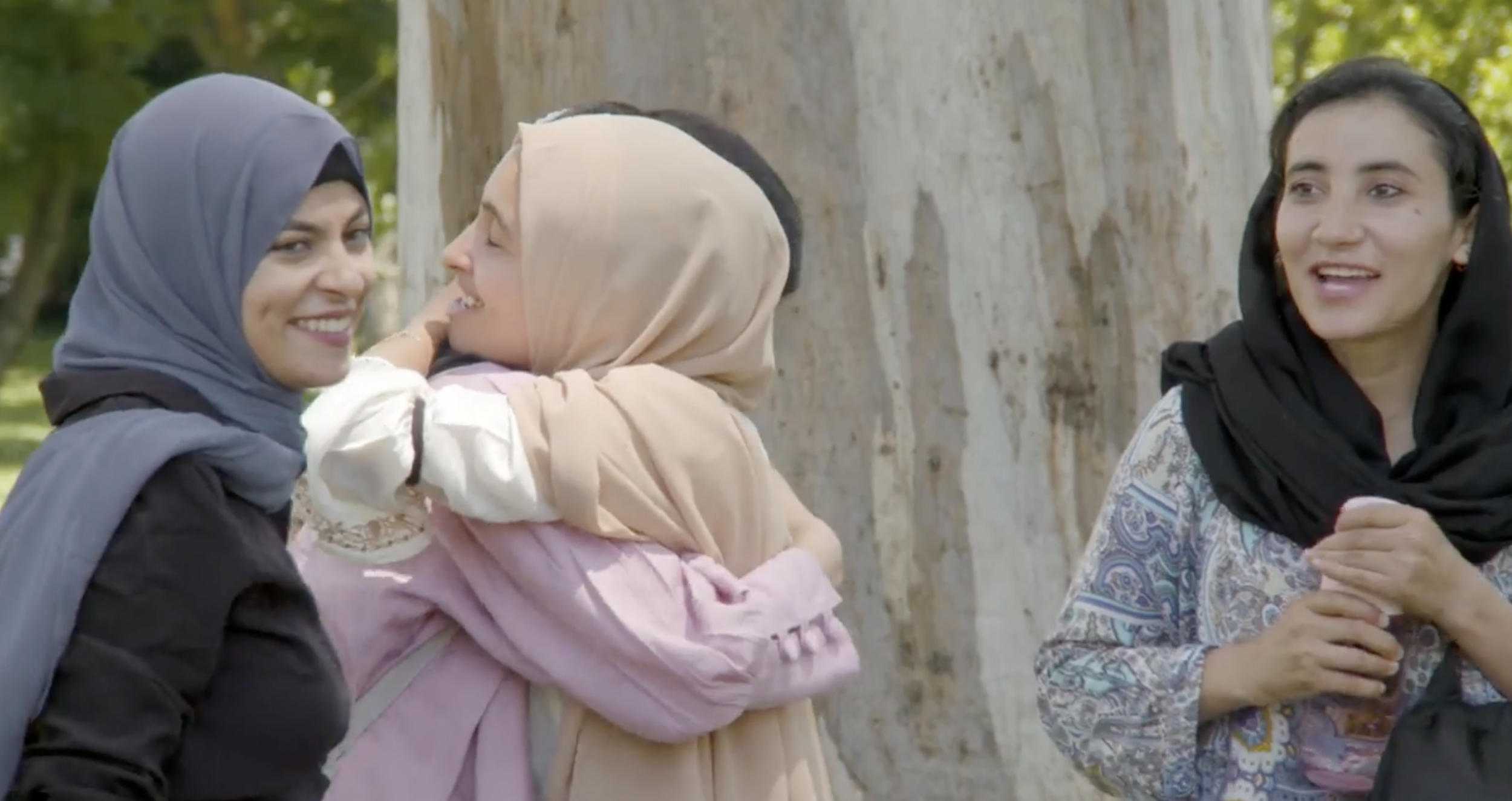 Precious reunion. From left to right, Nazifa Hamdani, Firooza Amiri hugging Shafiqa Khan Noorzai and Tooba Khan Sarwari