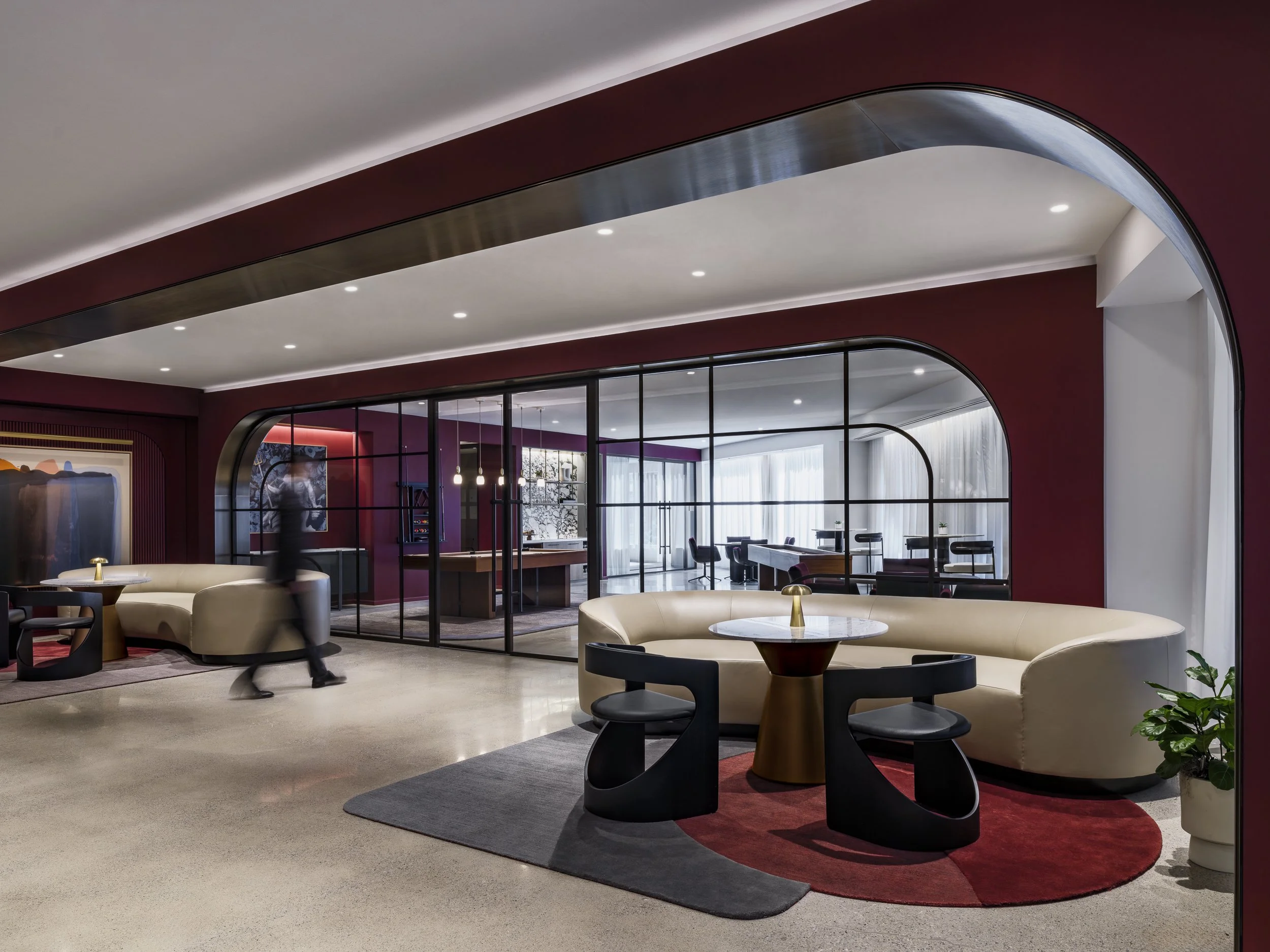 Main Lobby Aries Club Designed by Gensler Boston MA modern futuristic design 