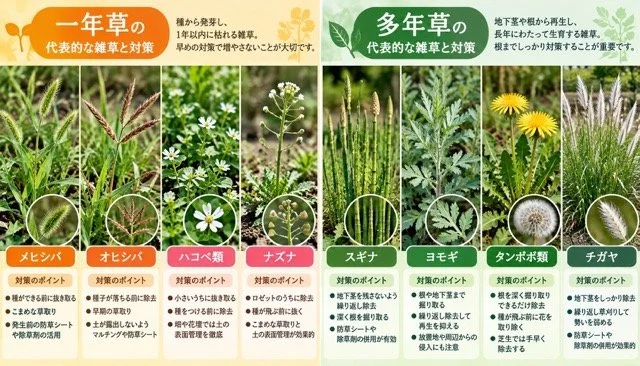 一年草と多年草の雑草