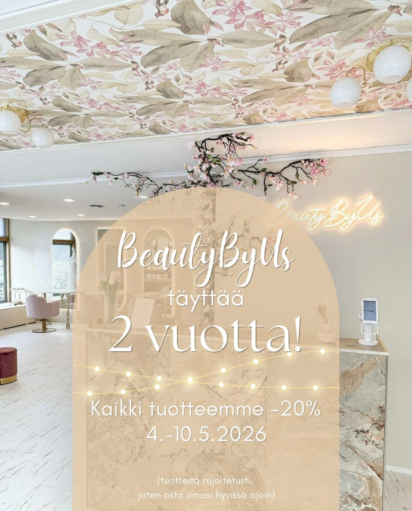 Beauty By Us t&auml;ytt&auml;&auml; ensiviikolla 2 vuotta!🥳 
Sen kunniaksi kaikki tuotteemme on -20% koko ensiviikon ajan! ✨ Verkkokaupasta k&auml;tev&auml;sti haluamaasi postipisteeseen 👉🏼 https://beautybyus-store.com

Pysyh&auml;n kuulolla, alet