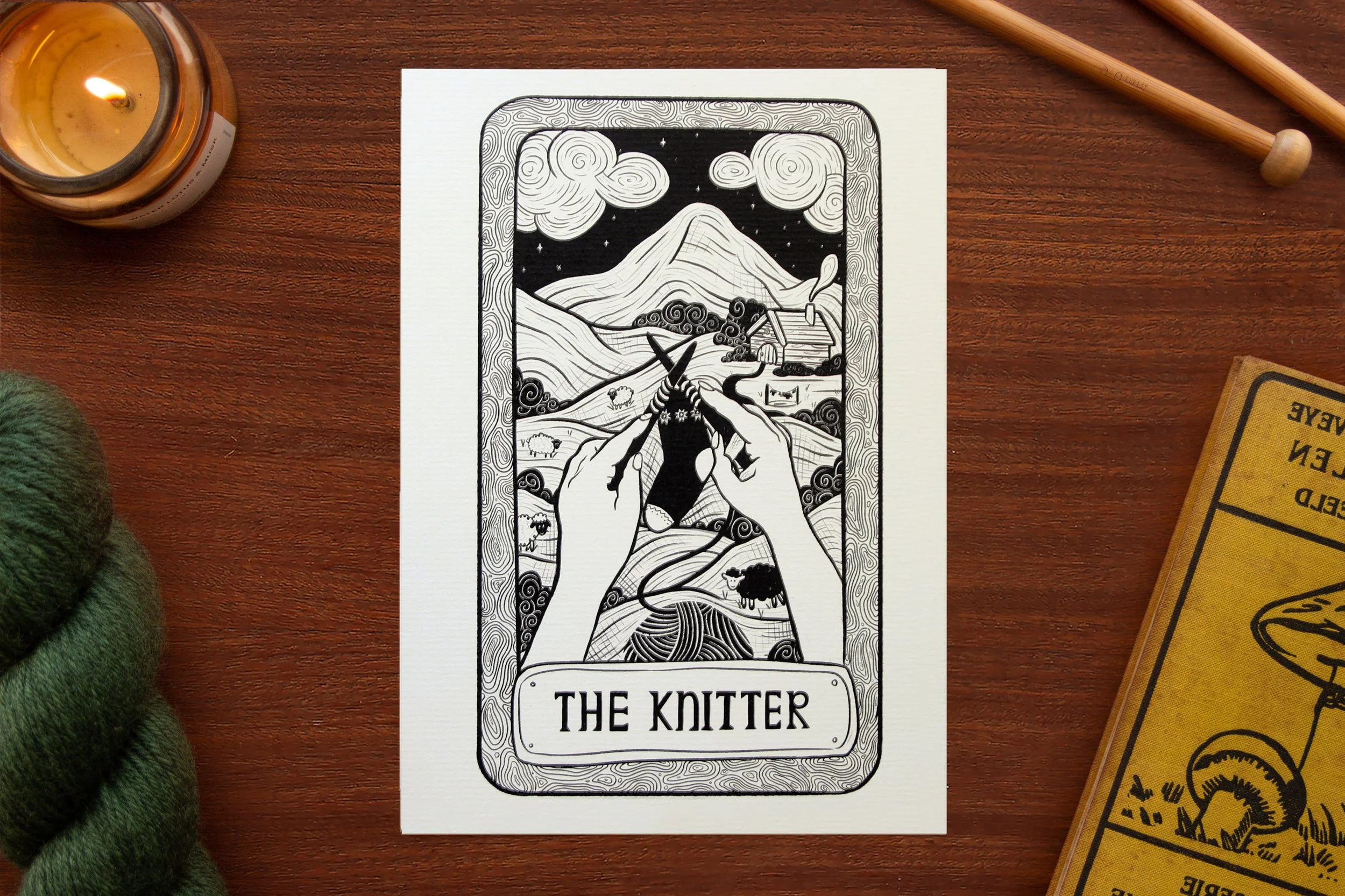 The knitter tarot card illustration art print // A5 - 5.8" x 8.3"