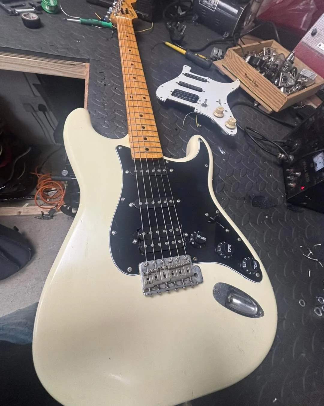 Very poorly old jap strat 
Came in for some well needed work 
Scroll through the pics 

Had pretty much everything done to her