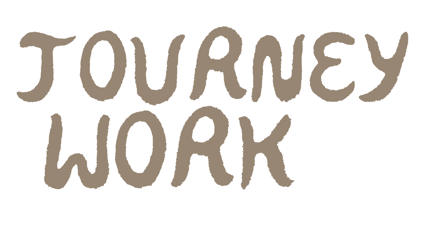 The words "Journey at Work" written in large, handwritten-style gray text on a black background.