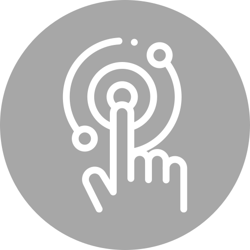 Icon of a hand with an index finger pressing a button or touchscreen, with circular lines indicating a touch or tap.