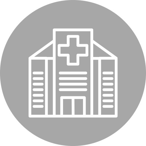 Icon of a hospital building with a cross on top.