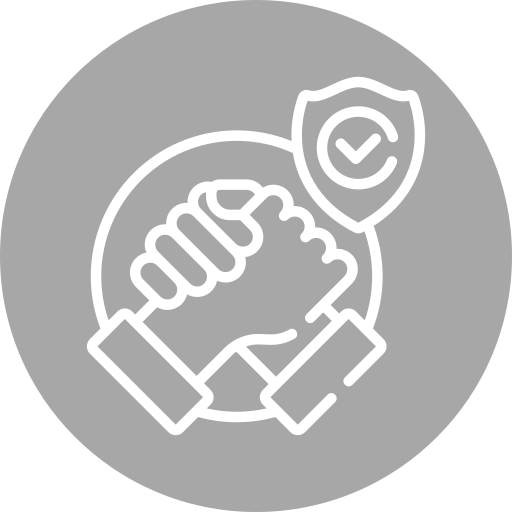 Illustration of two hands shaking with a shield and checkmark above, symbolizing protection and security.