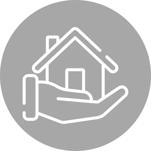 Icon of a house being held in a person's hand.