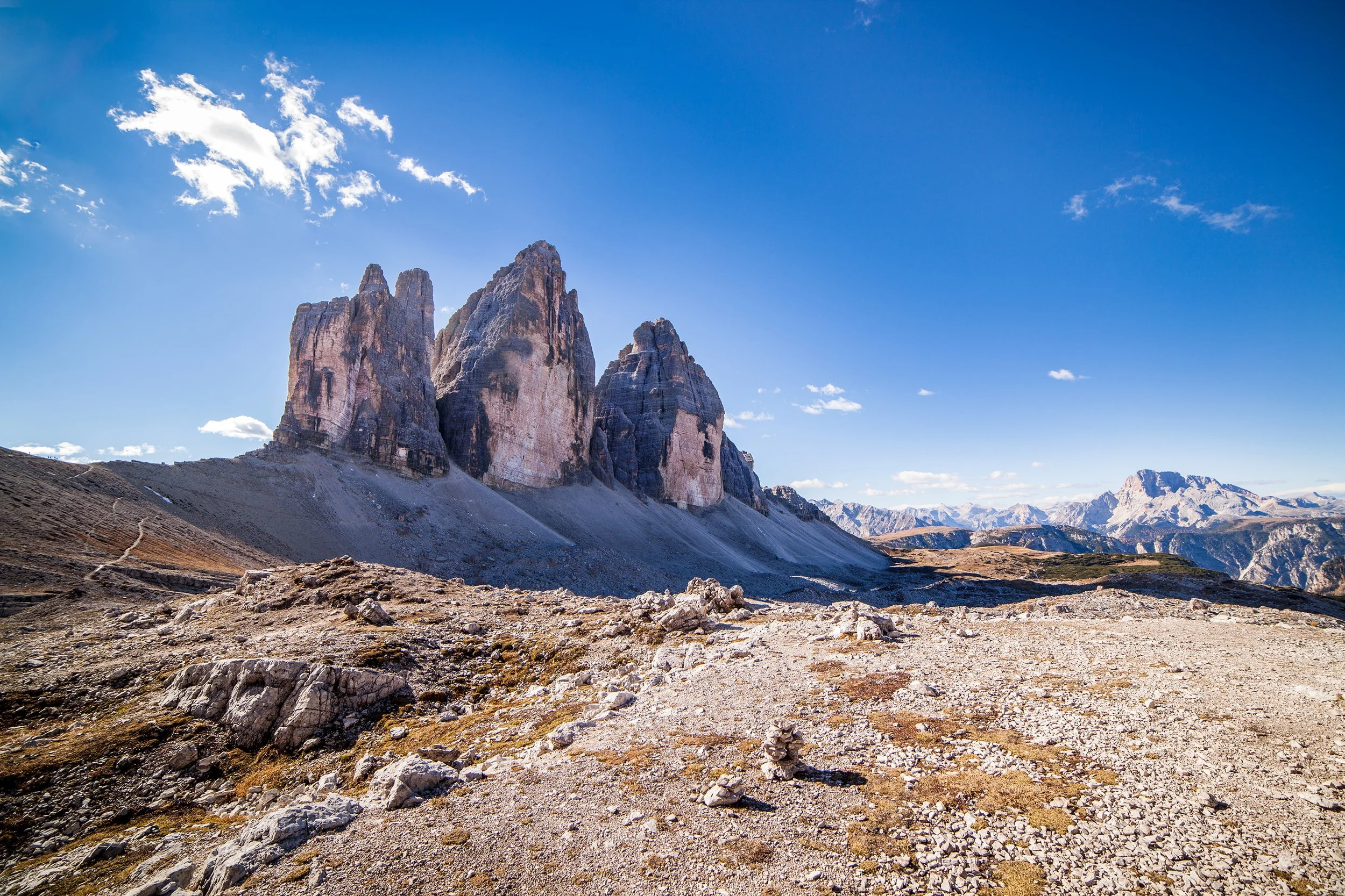three peaks of lavaredo in Veneto, italian dolomites during a sunny day in autumn