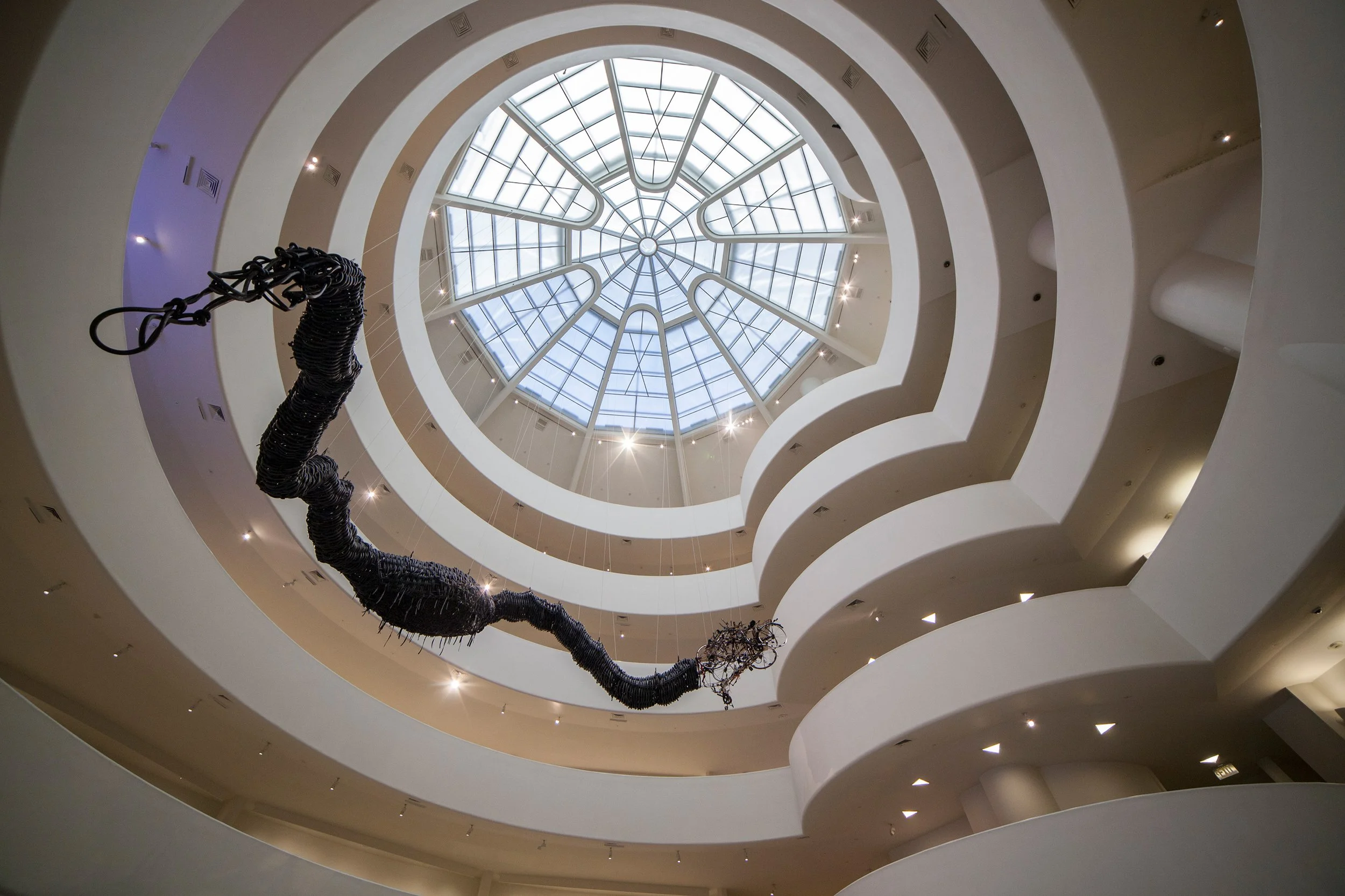 guggenheim museum in new york city. view of the internal stair with dragon on the ceiling