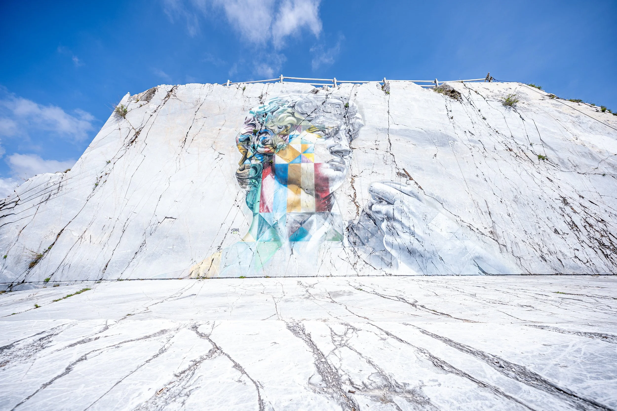 famous paint by Kobra - the David of Donatello at Carrara marble quarry