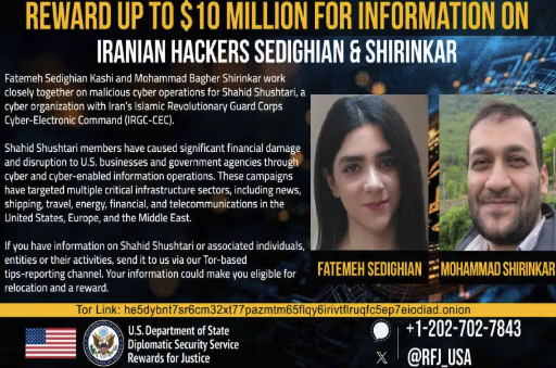 Verenigde Staten bieden 10 miljoen dollar voor info over twee Iraniërs betrokken bij cyberaanvallen