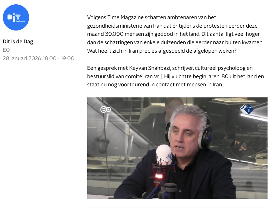 Keyvan Shabazi bij ‘Dit is de Dag’ EO, 28 januari 2026 18:00 - 19:00