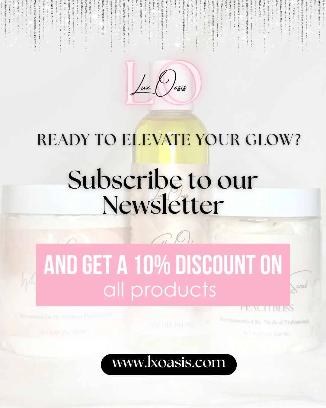 Ready to elevate your glow? ✨

The Lux Oasis newsletter isn't just another email in your inbox. It&rsquo;s your VIP pass to everything Lux Oasis.

Subscribe today and get 10% OFF your next order just for signing up! 

🔗 Link in bio to join the Oasis