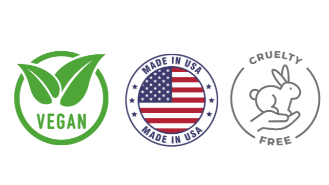 Vegan, Made in USA, and Cruelty Free product icons