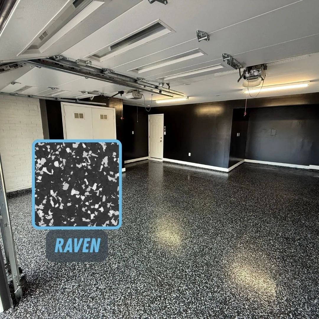 Garage Flake Coating Color Raven by Solid Finish Coatings