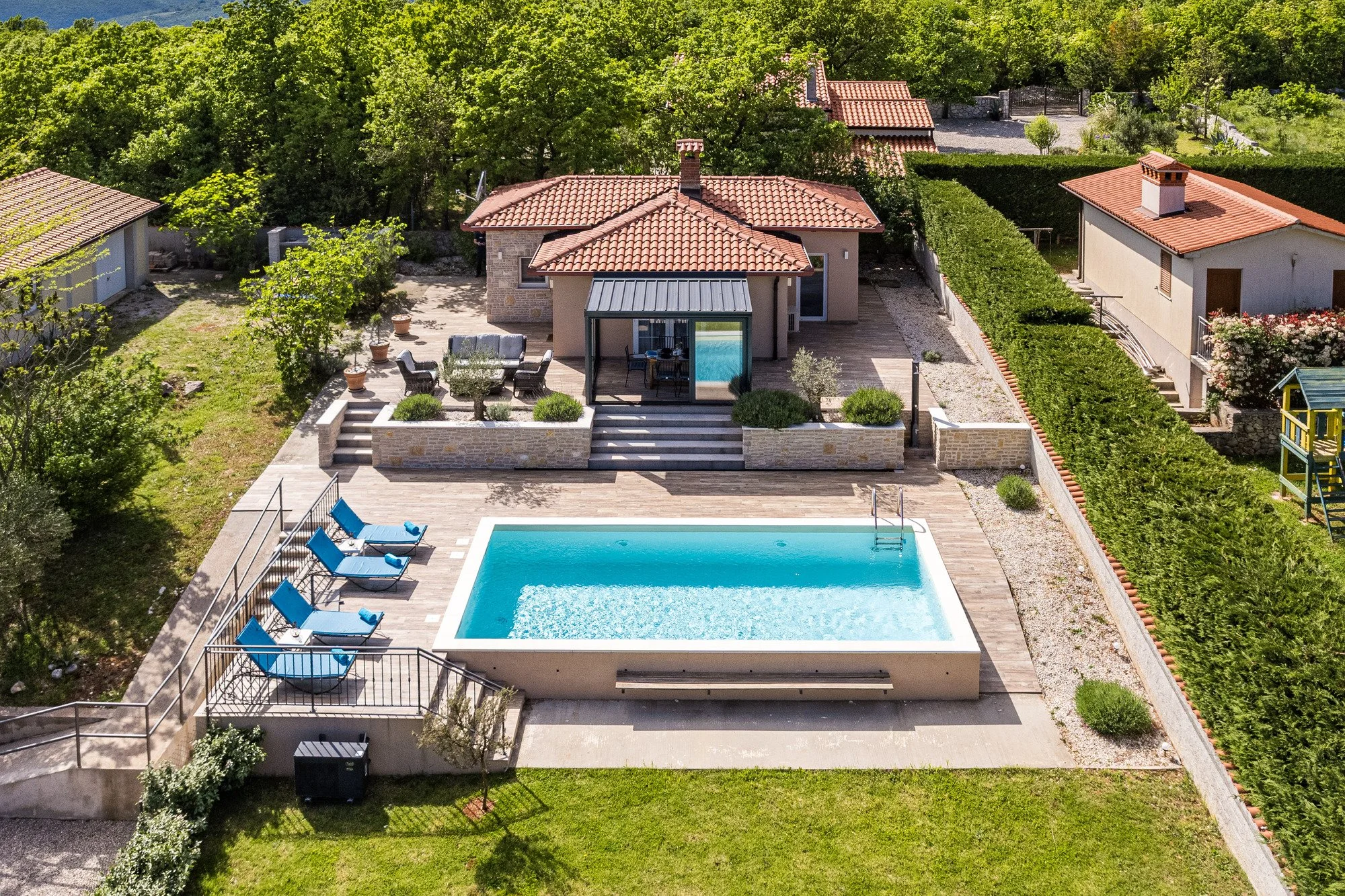 Drone view showcasing a luxury villa in Istria