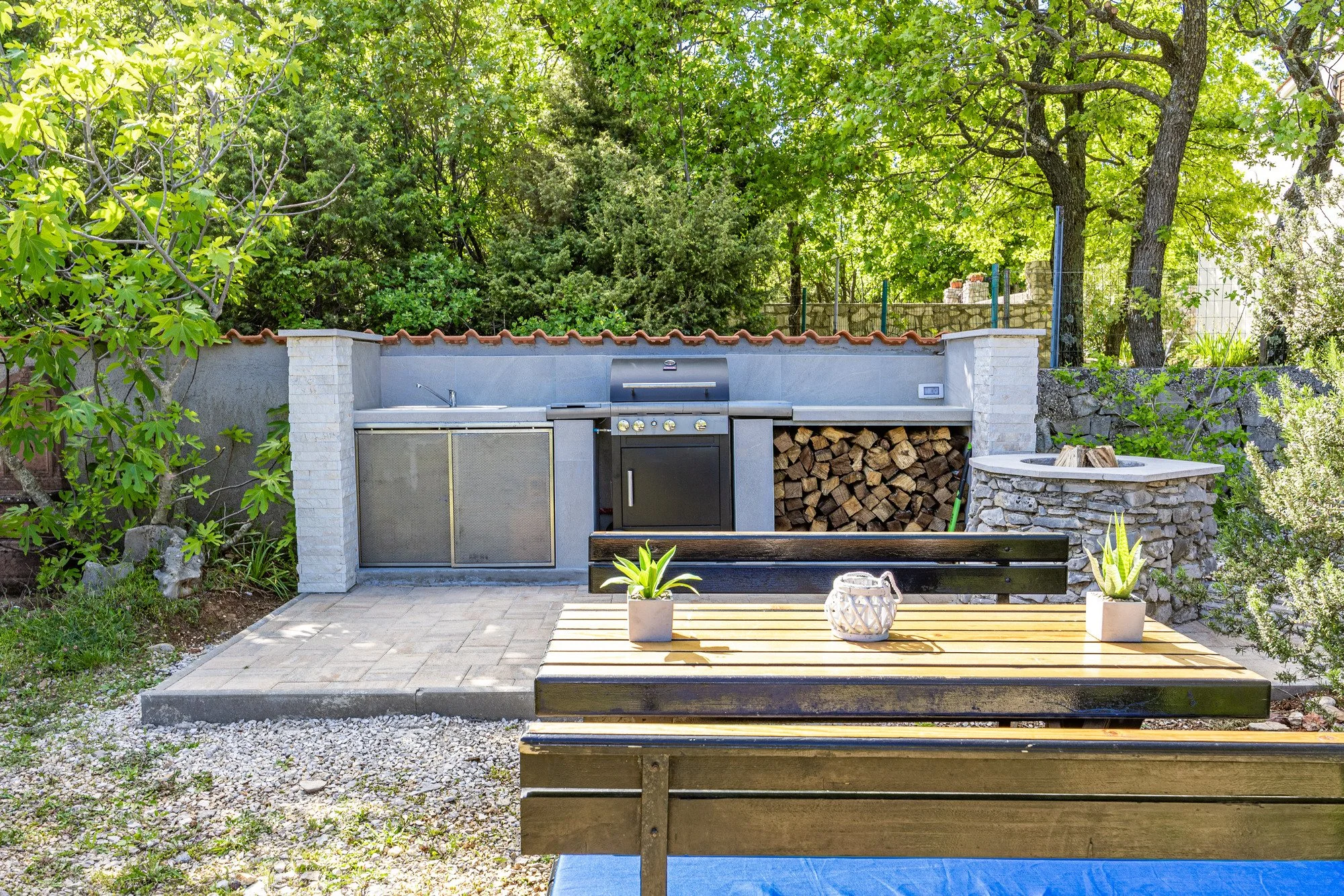 Private outdoor barbecue area in a luxury villa in Istria