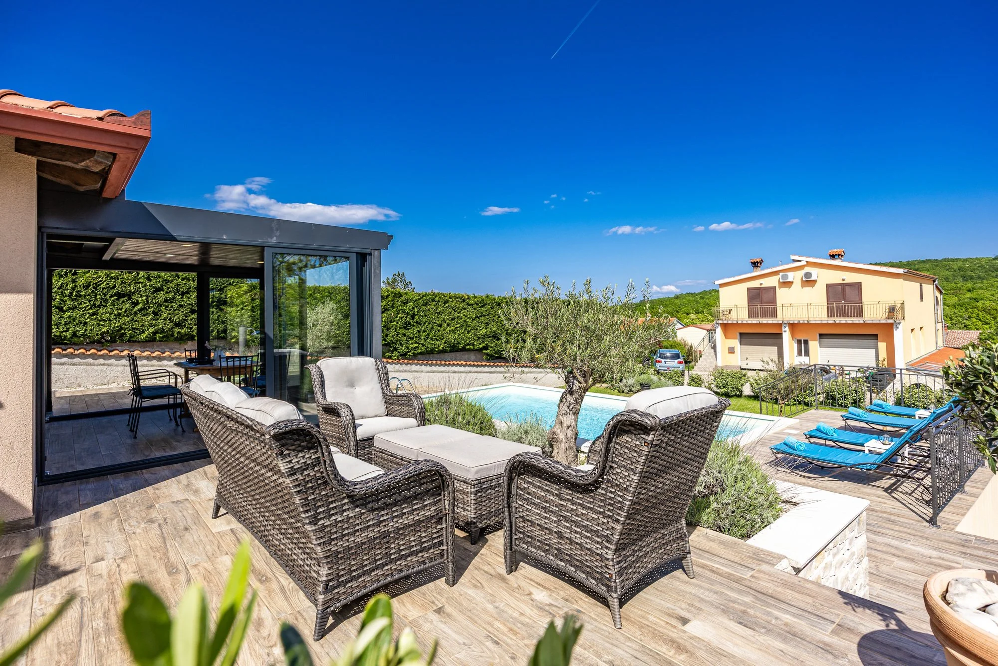 Outdoor lounge area of a luxury villa in Istria