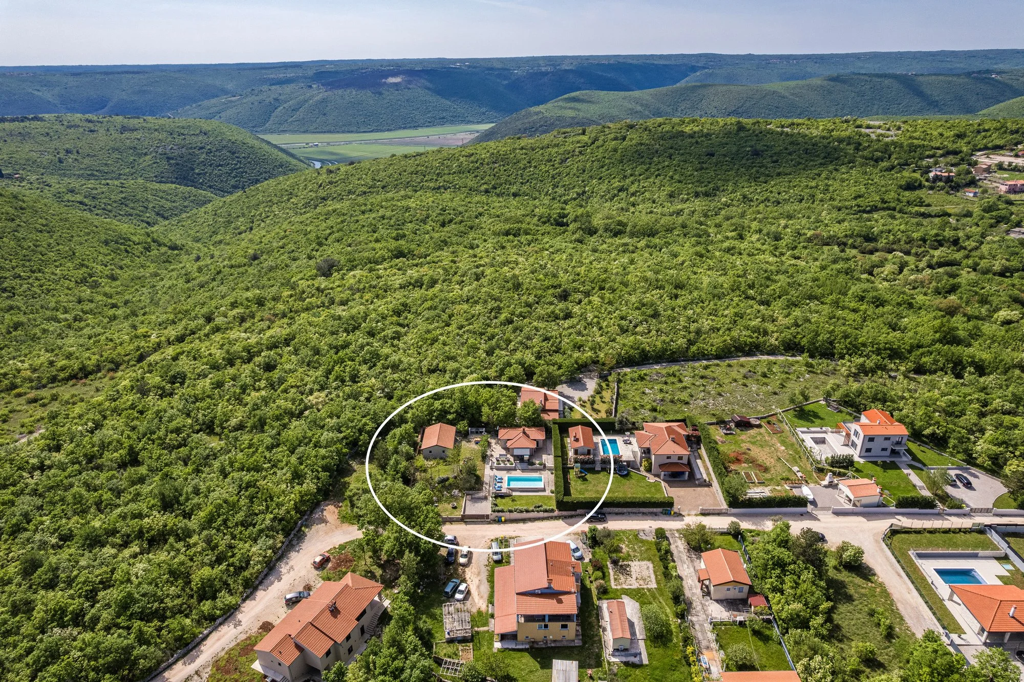 Drone view of a private holiday villa in Istria