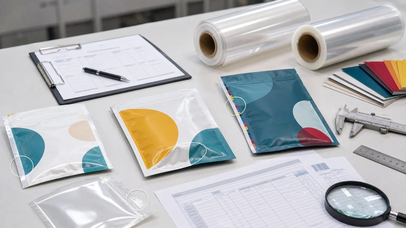 Flexible packaging samples inspected for defects with quality control tools