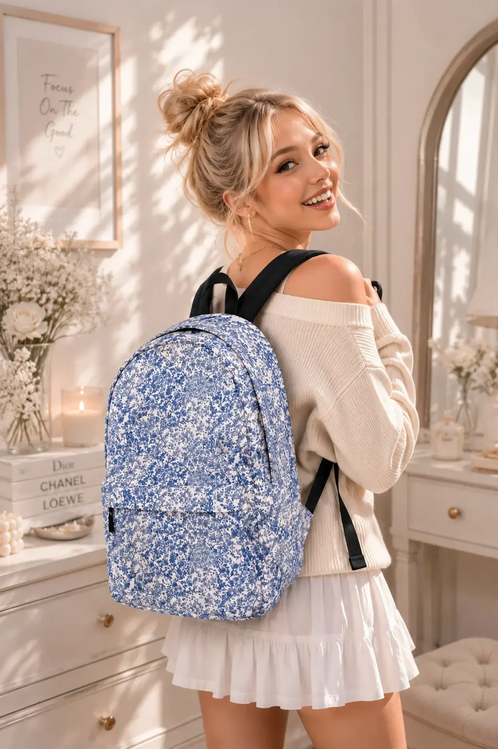 Blue Toile de Jouy Floral Backpack